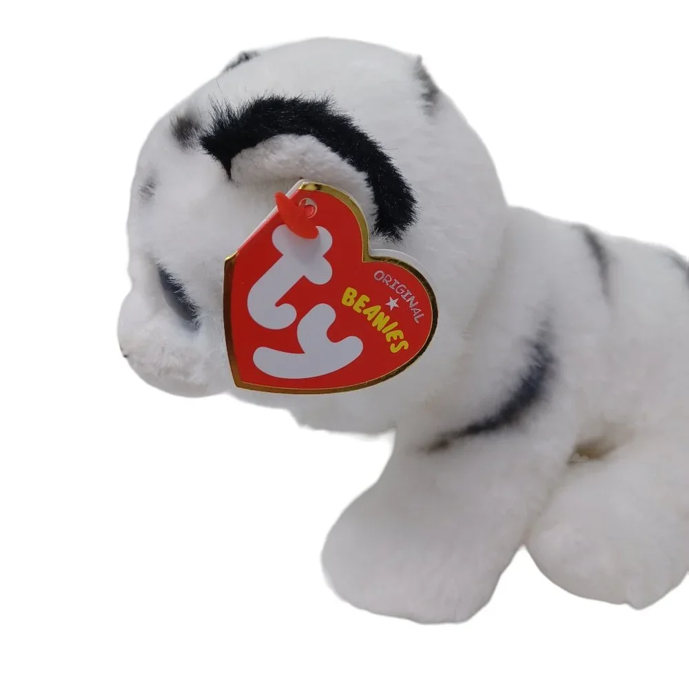 Ty Tundra White‎ Tiger Glitter Eyes Beanie Baby VelveTy Stuffed Animal Plush 6